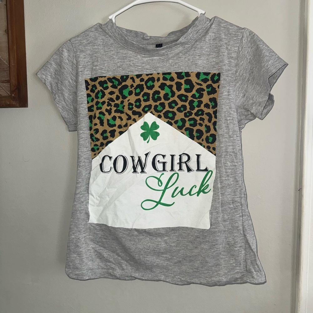 Studio Gray Cowgirl Luck T-Shirt with Leopard Print